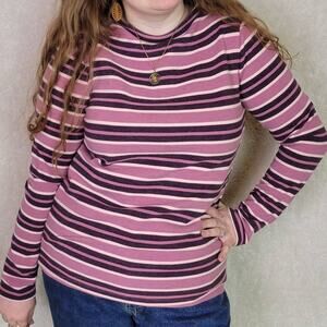 Land's End Purple and Pink Striped Long Sleeve Shirt, XS